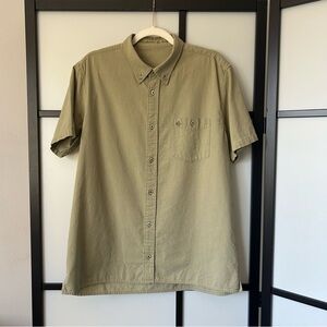 [M/L] Vintage Eco-Green Cotton Blend Olive Green Men's Button-Down Collar Shirt